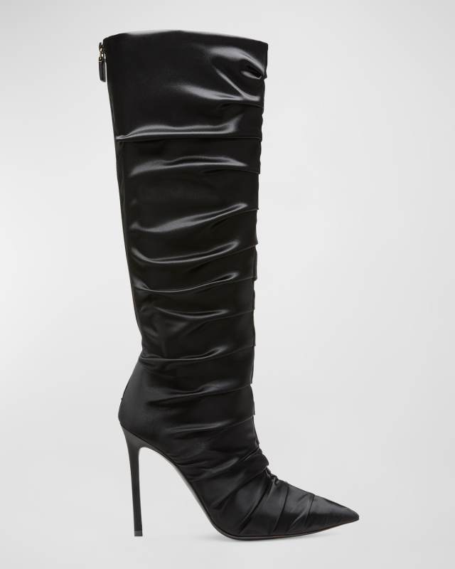 Stuart Ruched Satin Stiletto Boots